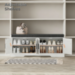 Homleke 2-Tier Storage Bench, Shoe Bench with Thickened Padded Seat Cushion, Entryway Bench with 4 Doors, Adjustable Shelf