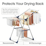 Sakugi Clothes Drying Rack with Height-Adjustable Wings, Metal Foldable Laundry Dryer Stand for Clothing & Bedding